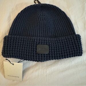 NEW NWT AllSaints Mixed Stitch Beanie Hat O/S Blue